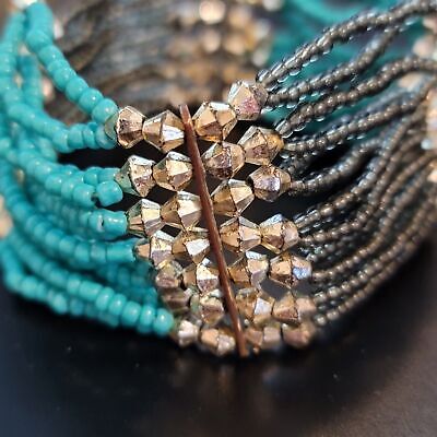 Black and Teal Beaded Stretch Bracelet