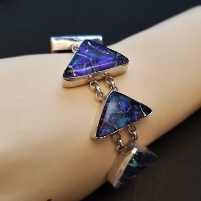 Dichroic Glass Sterling Silver Bracelet – .925 Triangle Link Jewelry