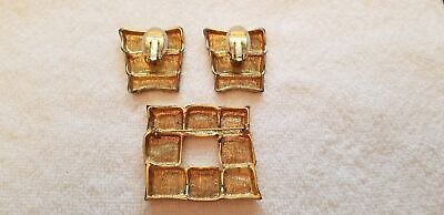 Vintage Enamel 3 Pcs Brooch and Earrings Set