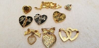 Lot of 9 Heart Shaped brooches