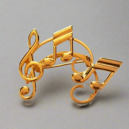Gold Tone Music Staff Notes Brooch