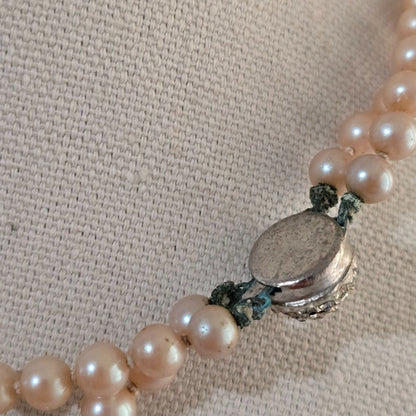 Vintage 6 Strand Pearl Choker Rhinestone Clasp Graduated Knotted