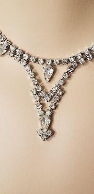 Vintage Silver Tone Prom/Formal Rhinestone Choker Necklace