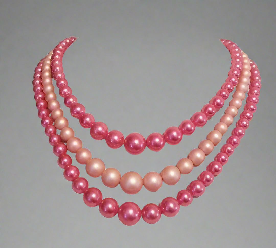 Vintage Pink 3 Strand Choker Necklace