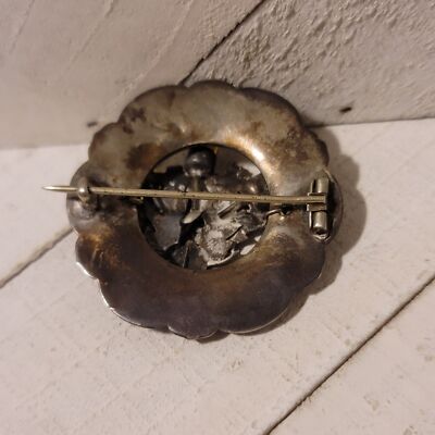 Antique Victorian Scottish Agate Cairngorm Thistle Brooch