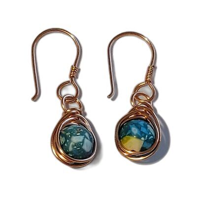 Handmade Copper Wire Wrapped Bead Dangle Earrings