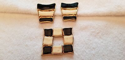 Vintage Enamel 3 Pcs Brooch and Earrings Set
