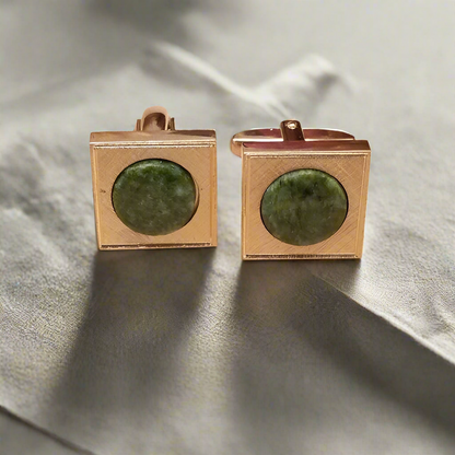 Sarah Coventry Gold Tone Cufflinks With Green Jade