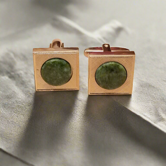 Sarah Coventry Gold Tone Cufflinks With Green Jade