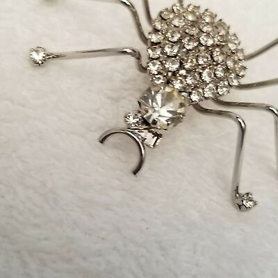 Silver Tone Rhinestone Spider Brooch