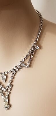 Vintage Silver Tone Prom/Formal Rhinestone Choker Necklace