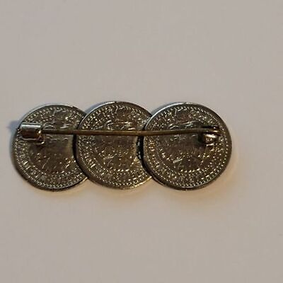 Vintage Silver Tone Coin Brooch