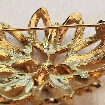 Gold Tone Rhinestone Flower Brooch