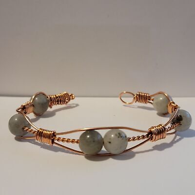 Handmade Wire Wrapped Copper Labradorite Cuff Bracelet