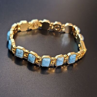 Gold Tone Magnet Faux Turquoise Bracelet