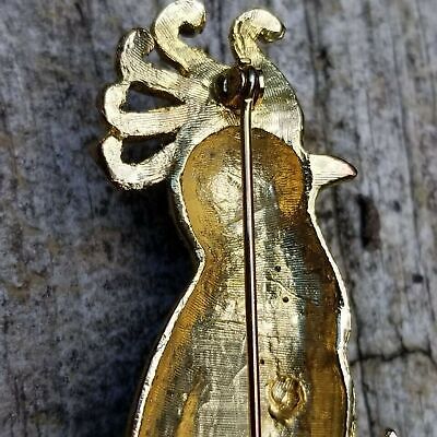 Gold Tone Enamel Rhinestone Bird Brooch