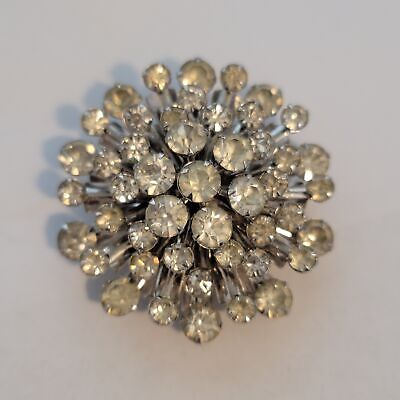 Vintage Silver Tone Rhinestone Brooch Pin