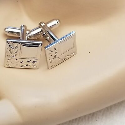 Silver Tone Square Leaf Cufflink