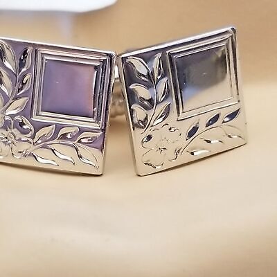 Silver Tone Square Leaf Cufflink