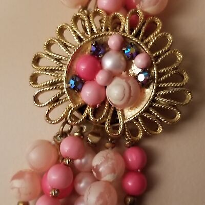 Vintage Pink 6 Strand Box Clasp Necklace