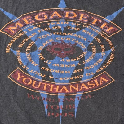 Vintage Megadeth Youthanasia 1995 World Tour T-Shirt Cutoff Sleeves Metal Band T