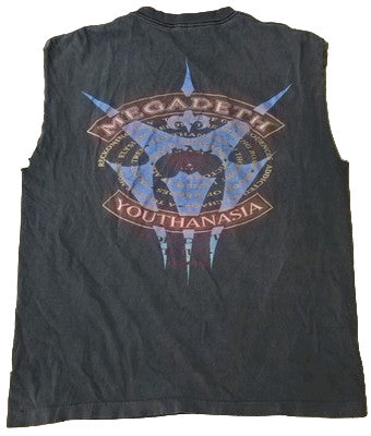 Vintage Megadeth Youthanasia 1995 World Tour T-Shirt Cutoff Sleeves Metal Band T