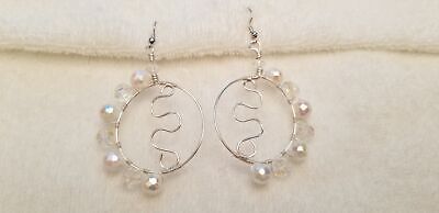 Handmade Silver Tone Bead Hoop Earrings