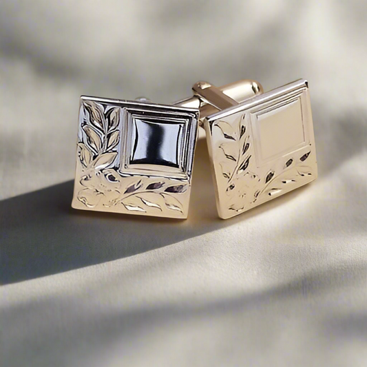 Silver Tone Square Leaf Cufflink