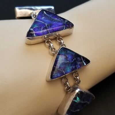Dichroic Glass Sterling Silver Bracelet – .925 Triangle Link Jewelry