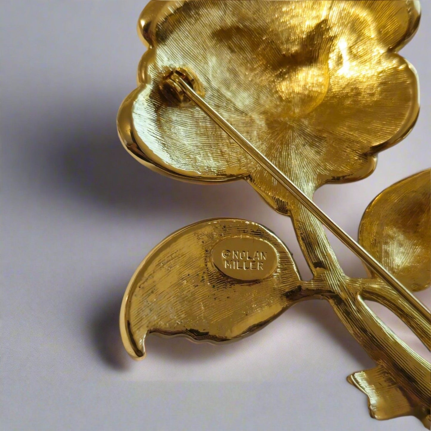 Nolan Miller Pave Rose Brooch – Gold Tone with Crystal Accents