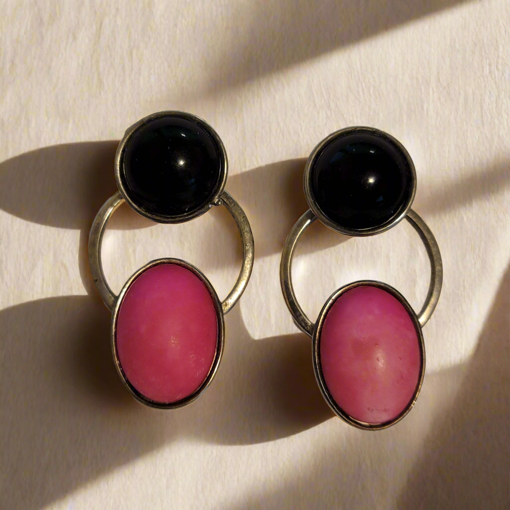 Pink & Black Door Knocker Earrings
