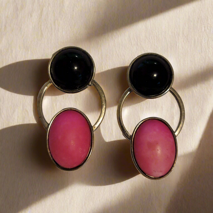 Pink & Black Door Knocker Earrings