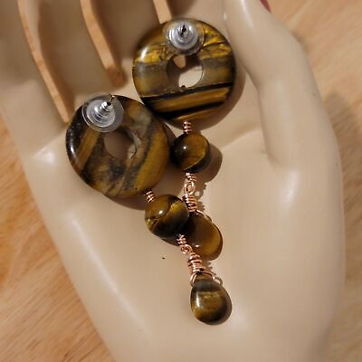 Tiger's Eye Donut Dangle Earrings
