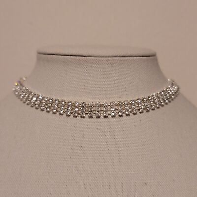 Silver Tone Rhinestone Modern Napier Choker Necklace