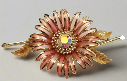 Vintage Coro Pink Flower Brooch