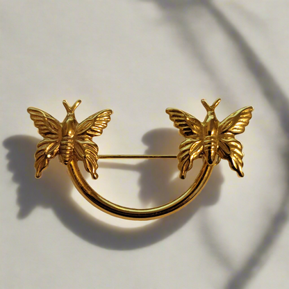 Gold Tone Double Butterfly Brooch