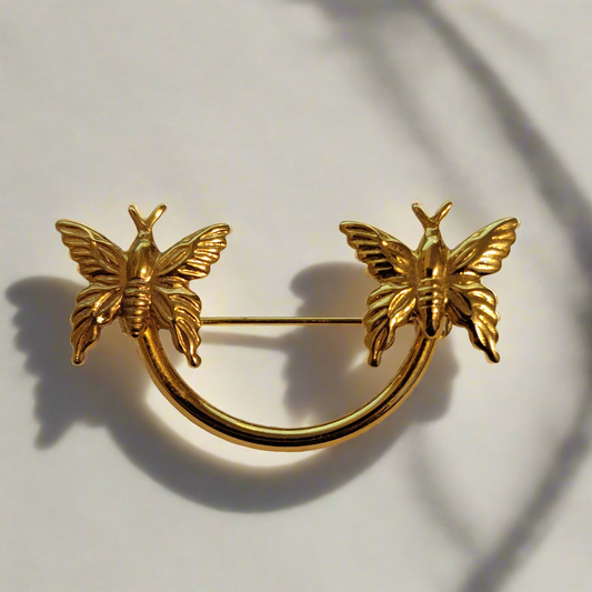 Gold Tone Double Butterfly Brooch