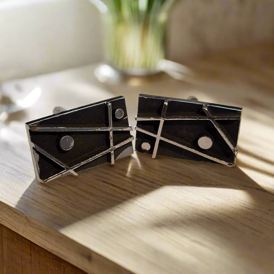 Silver & Black Abstract Cufflinks