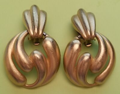 Vintage Erwin Pearl P.E.P Gold Tone Door Knocker Clip On Earrings