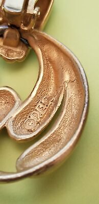 Vintage Erwin Pearl P.E.P Gold Tone Door Knocker Clip On Earrings