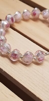 Handmade Pink Rose Glass Bead Wire Wrapped Bracelet