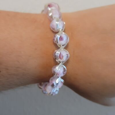 Handmade Pink Rose Glass Bead Wire Wrapped Bracelet
