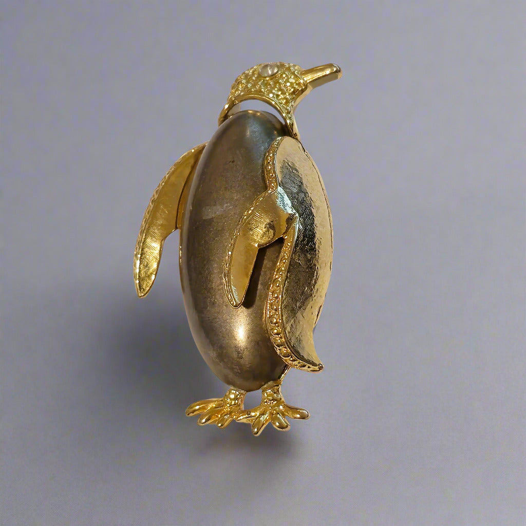 Vintage Gold Tone Brown Penguin Brooch