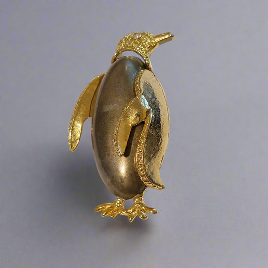 Vintage Gold Tone Brown Penguin Brooch
