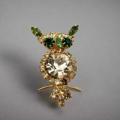 Rhinestone Owl Pin Brooch