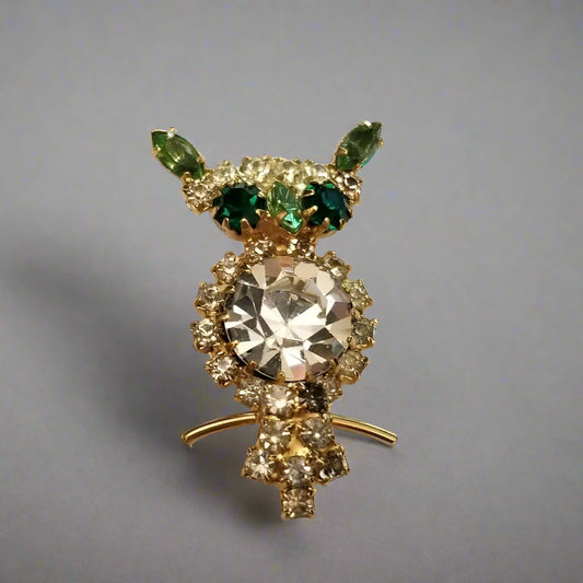 Rhinestone Owl Pin Brooch