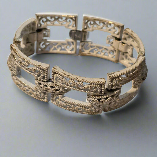 Vintage Trifari White Metal Panel Bracelet