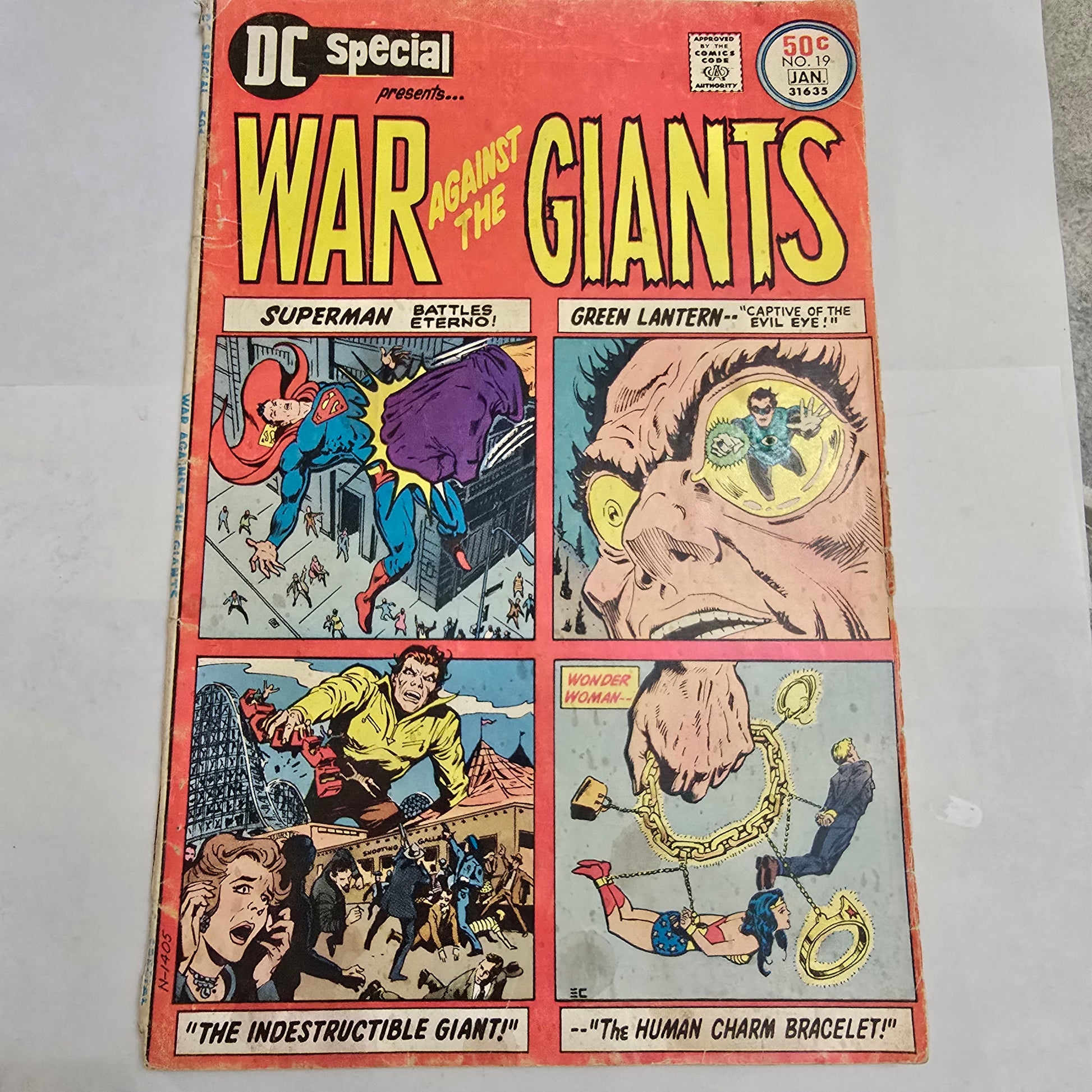 Comic book cover featuring superhero action scenes with 'War of the Giants' title.