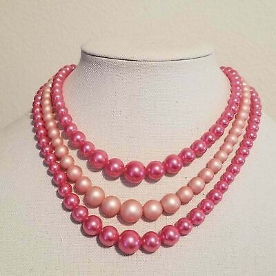 Vintage Pink 3 Strand Choker Necklace