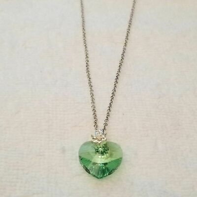 Green Heart Pendant Necklace – Crystal & Rhinestone Accent